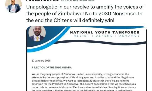 National Youth Taskforce Rejects Mnangagwa’s Vision 2030 Agenda as “Illegitimate”